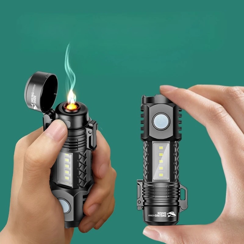 Outdoor Power Reno - ポータブルLED強力懐中電灯、フレームレスライター、USB充電式多機能シガレットライター、アウトドアキャンプ男性向けギフト