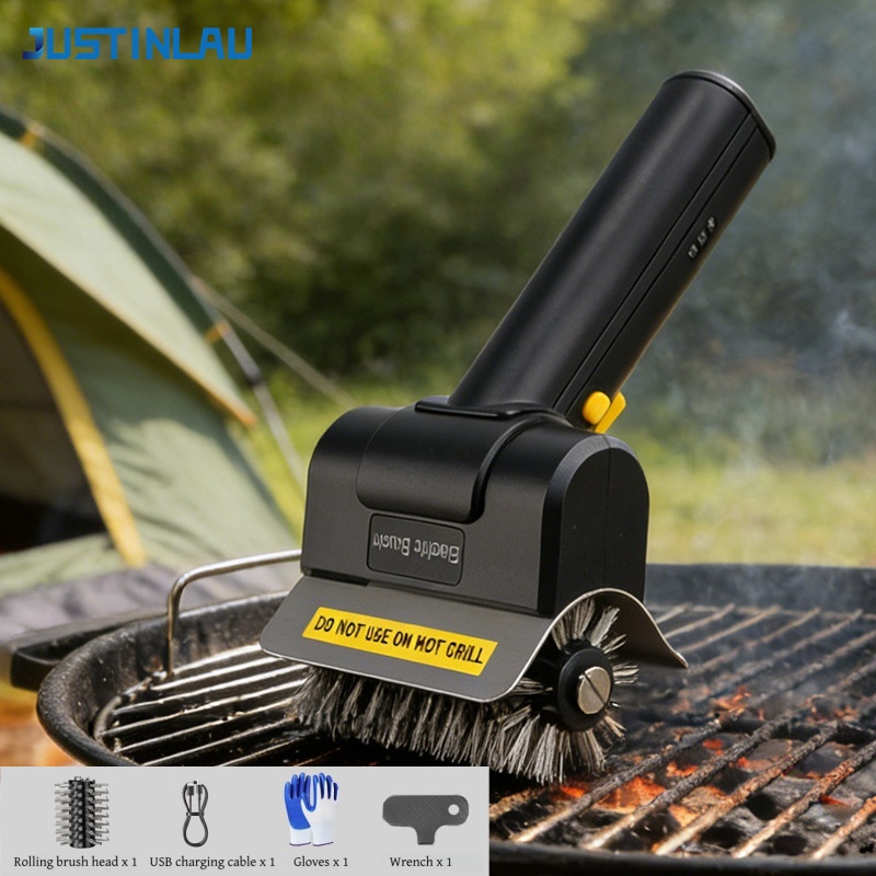 Outdoor Power Grill - JUSTINLAU 電気グリルブラシ 汚れ除去ブラシ 充電式ワイヤレスBBQネットクリーナーブラシ キャンプ＆ピクニック用