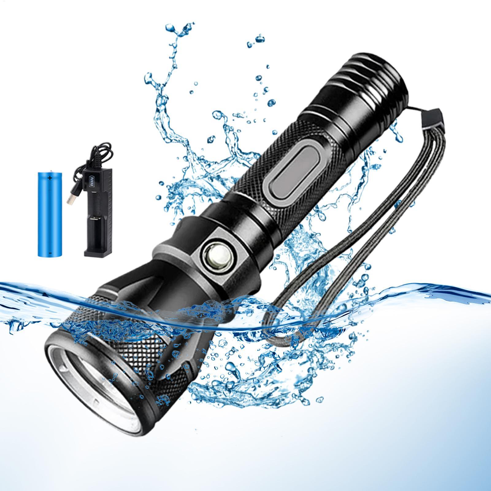 Outdoor Powersports - 3モード強力充電式防水LEDダイビング懐中電灯トーチポータブルダイブライト夜間屋外スポーツ水中安全用