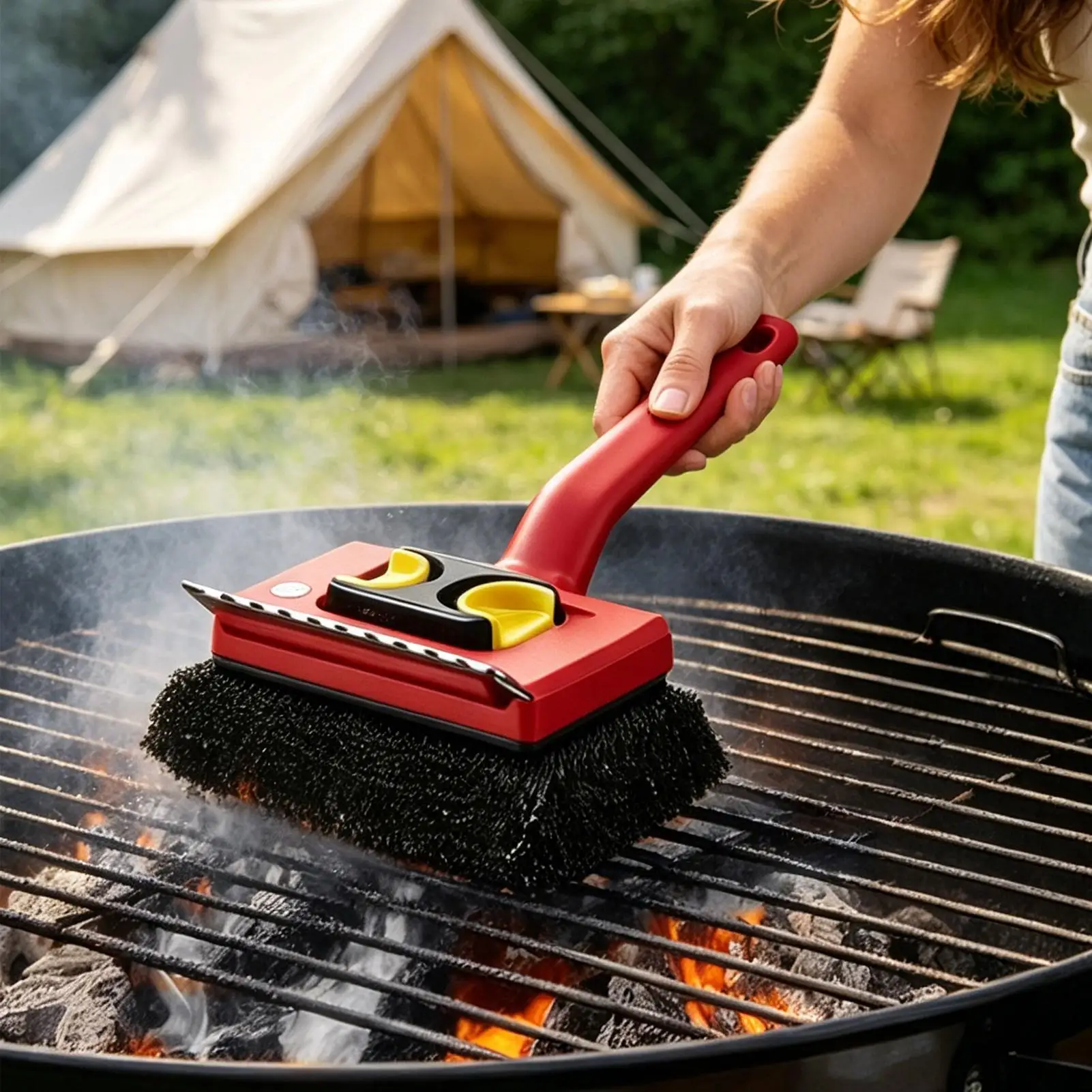 Outdoor Power Grill - ロングハンドル電動グリルブラシ、抜け毛のない耐久性のあるデザイン、アウトドアキャンプやピクニック、バーベキューに最適な強力な清掃ツール