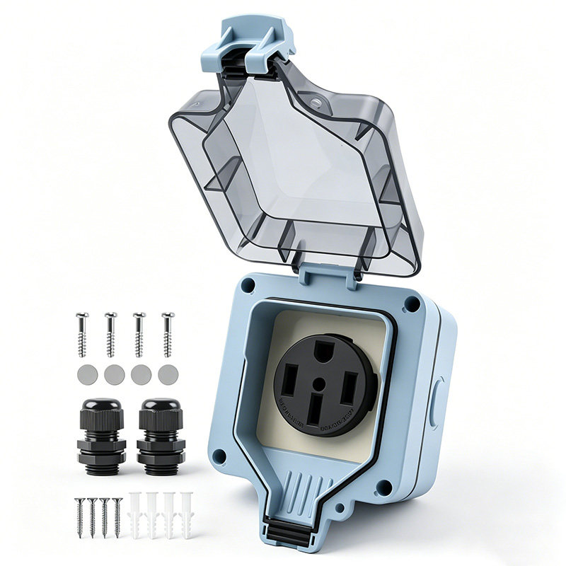 Outdoor Power Outlet Waterproof - 屋外電源コンセントボックス 防水IP66 50A 125v250V プラグソケット 屋外コンセントカバー付き