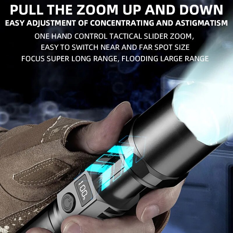 Xhp100充電式格納式LED懐中電灯,高出力,デジタルズー - Outdoor Power Reno のレビューと価格