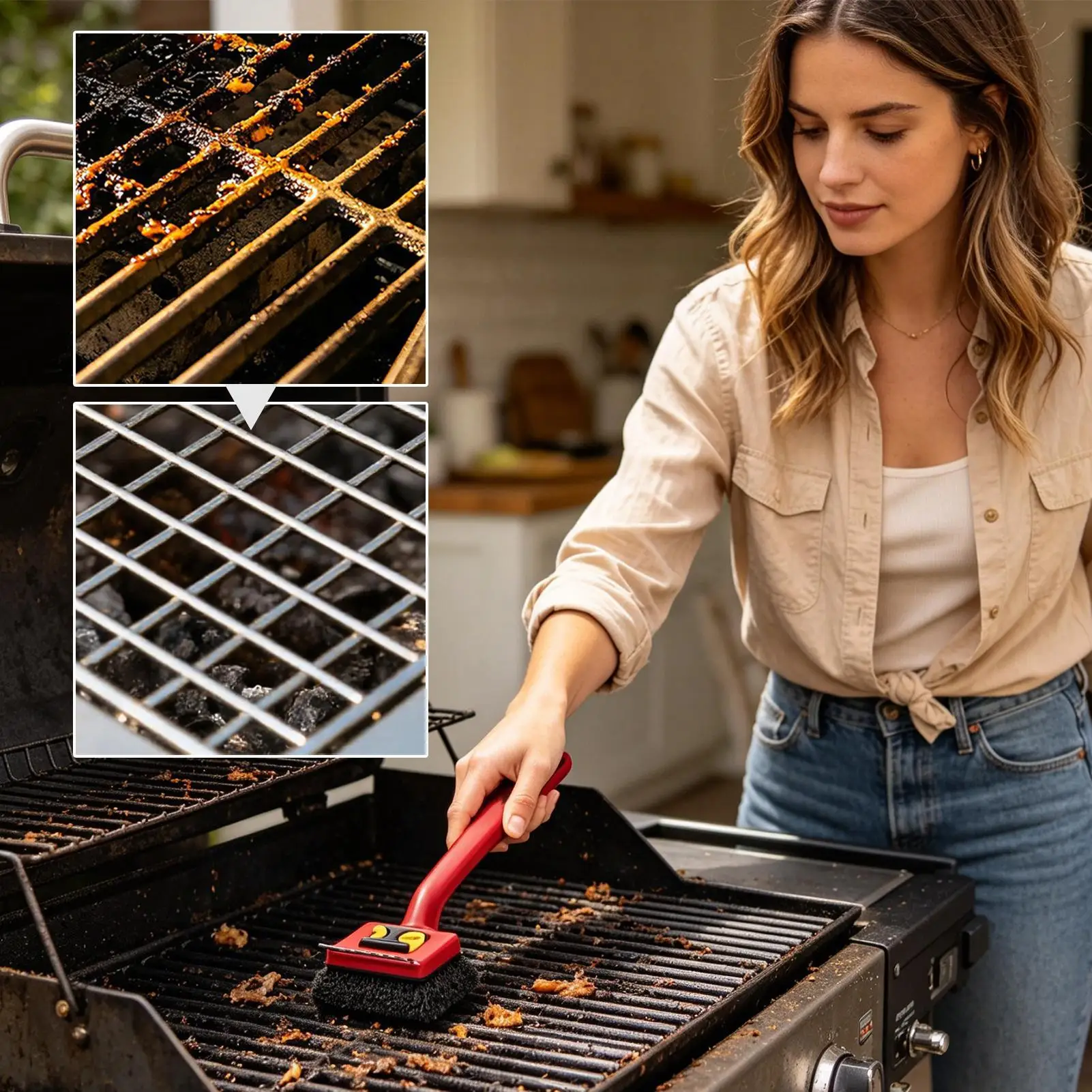 ロングハンドル電動グリルブラシ、抜け毛のない耐久性のあるデザ - Outdoor Power Grill のレビューと価格
