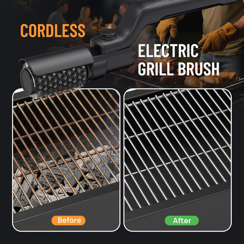 電気グリルブラシ 充電式 3つの強力な速度のBBQグリルブラ - Outdoor Power Grill のレビューと価格