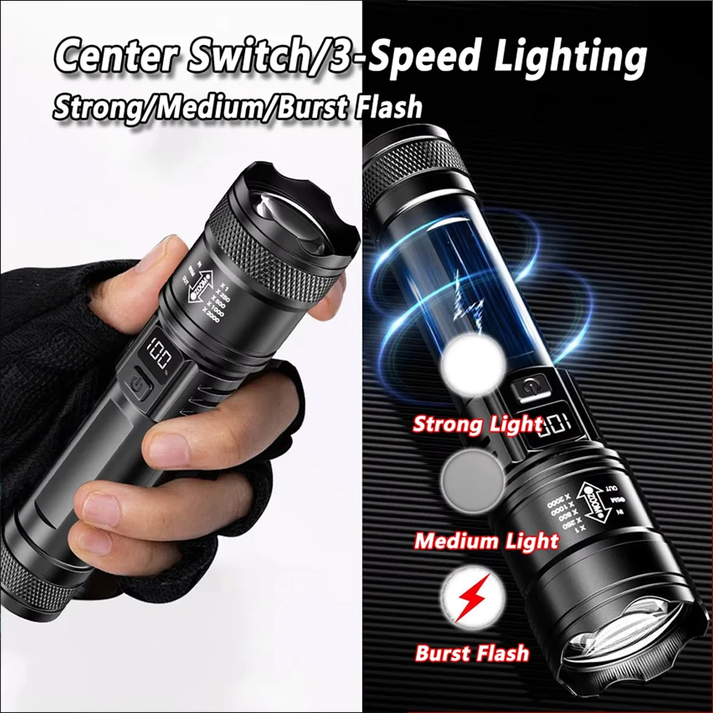 充電式 LED 懐中電灯 ズーム可能なトーチ LCD ディス - Outdoor Power Reno のレビューと価格